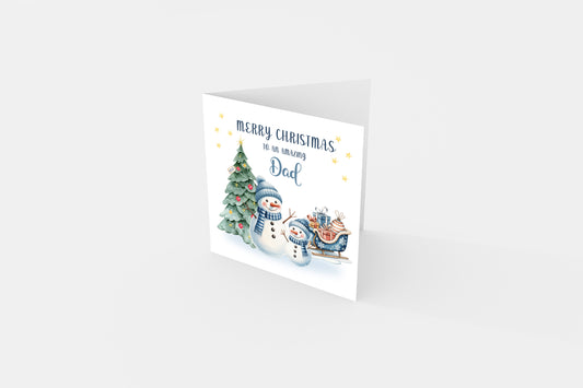 Christmas Card for Dad 2025 – Cute Snowman Xmas Card for father, Parents, Family – Xmas Card from Son, Daughter, Kids, 1st, 2nd, 3rd, 4th etc Christmas as a Dad - Blue Envelope Included