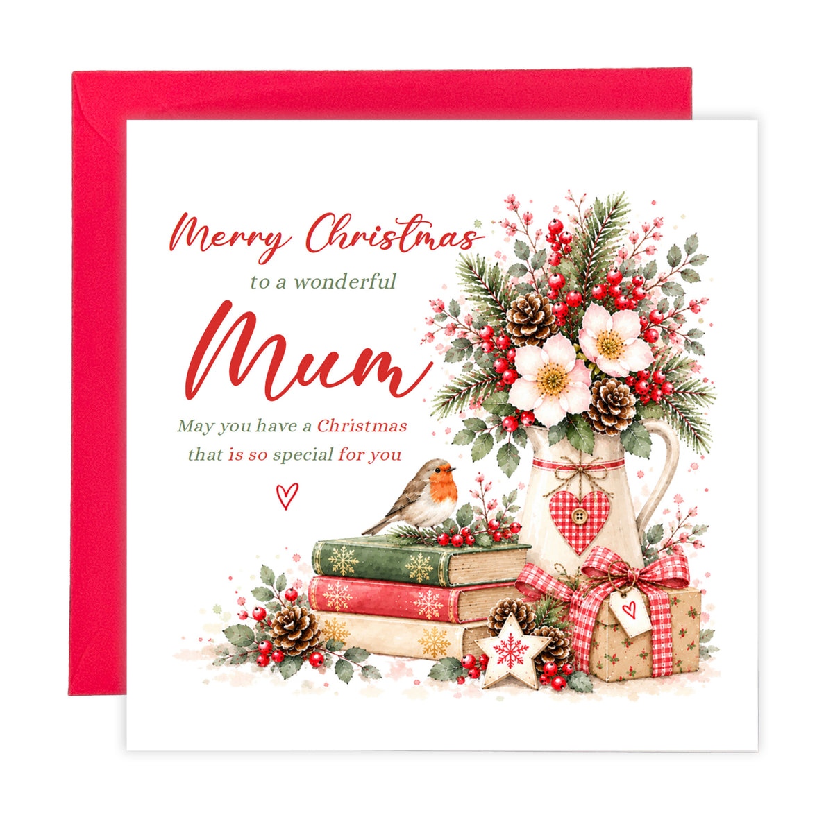 Christmas Card for Mum – Festive Floral Design