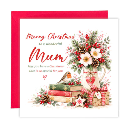 Christmas Card for Mum – Festive Floral Design
