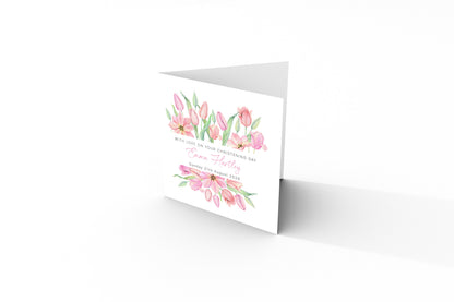 Personalised Christening Card for Girl – Custom Baptism Card with Name & Date - Pink Floral Design – Religious Baptism Card for Girls, Daughter, Granddaughter, Niece - Pink Envelope Included