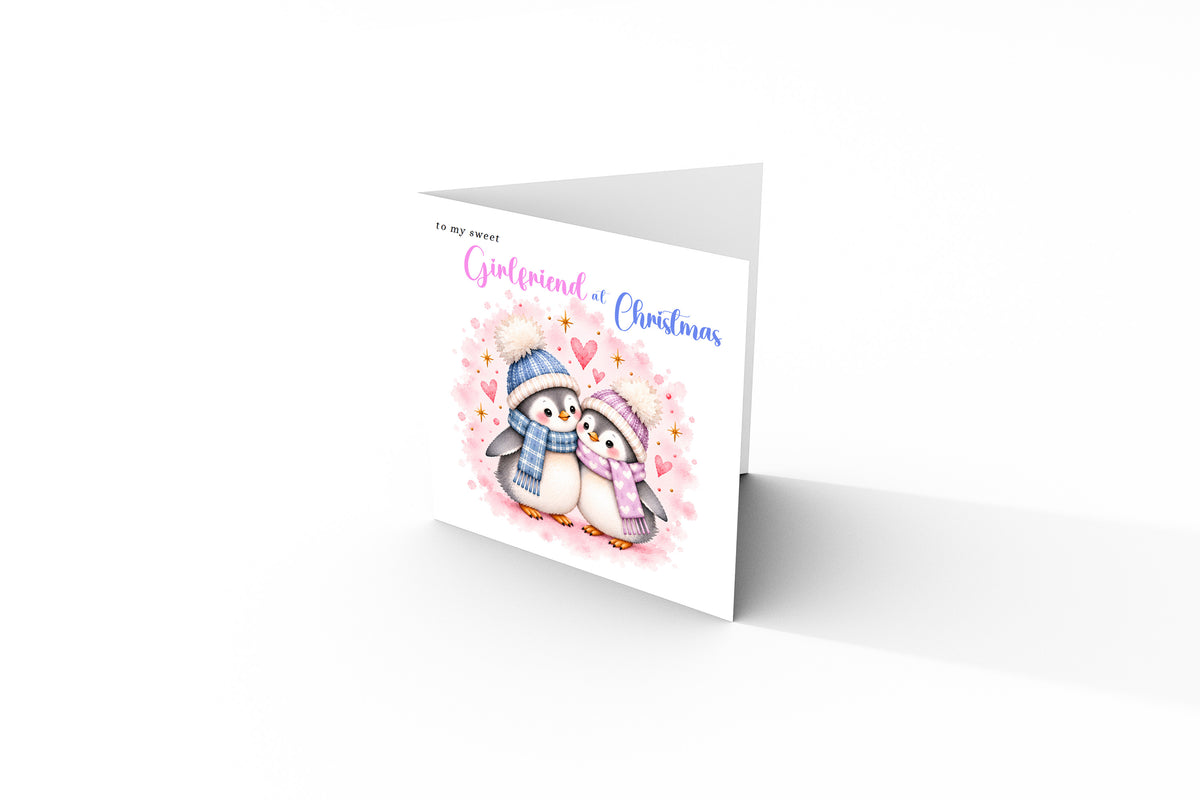 Merry Christmas Card for Girlfriend  – Cute Penguin Couple Christmas Card