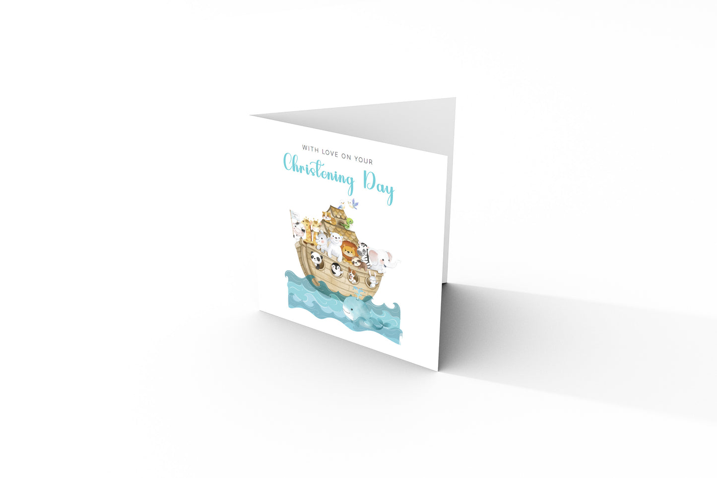 Christening Card for Boy or Girl – Noah’s Ark Design – With Love on Your Christening Day -  Religious Baptism Card for Son, Daughter, Grandson, Granddaughter, Nephew, Niece with Blue Envelope