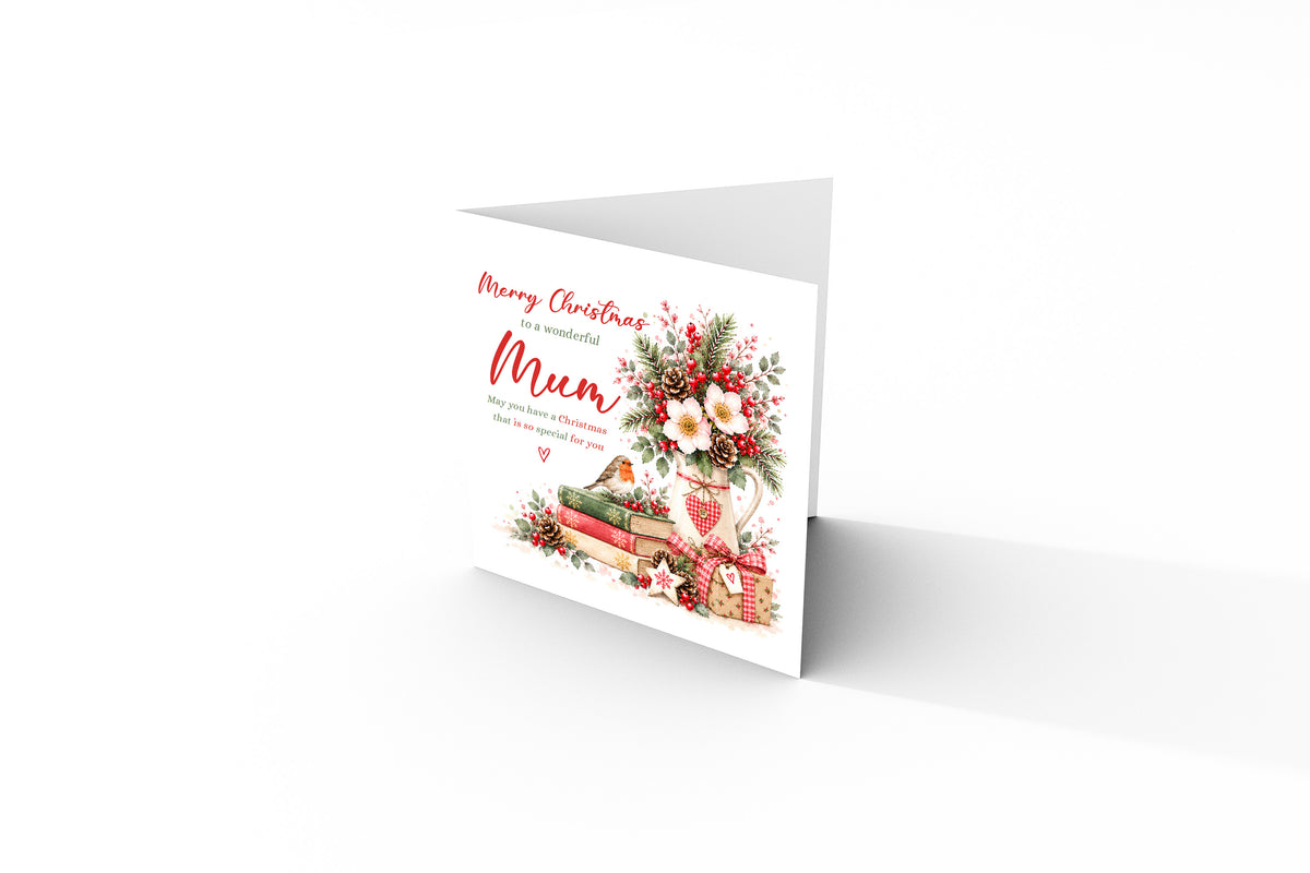 Christmas Card for Mum – Festive Floral Design