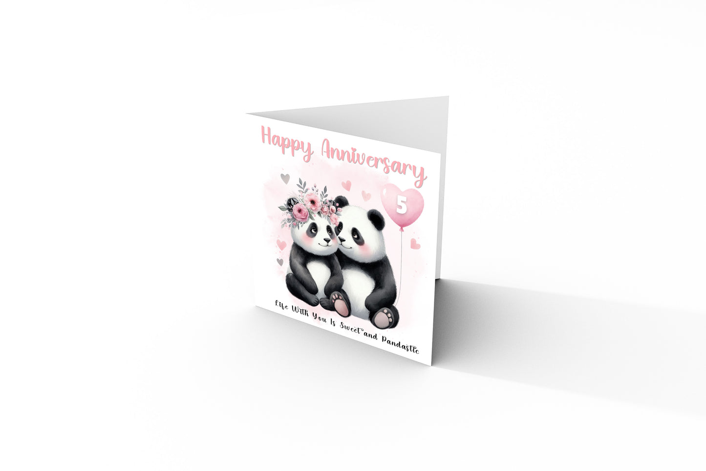 Personalised Panda Couple Anniversary Card - Custom Anniversary Years for Wedding, Dating, Relationship Milestones 1st, 2nd, 20th - For Him, Her, Wife, Husband, Couples - Pink Envelope Included