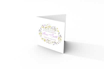 Personalised Christening Card for Girl – Custom Baptism Card with Name & Date - Elegant Purple Flowers Design – Baptism Card for Girls, Daughter, Granddaughter, Niece - Purple Envelope Included