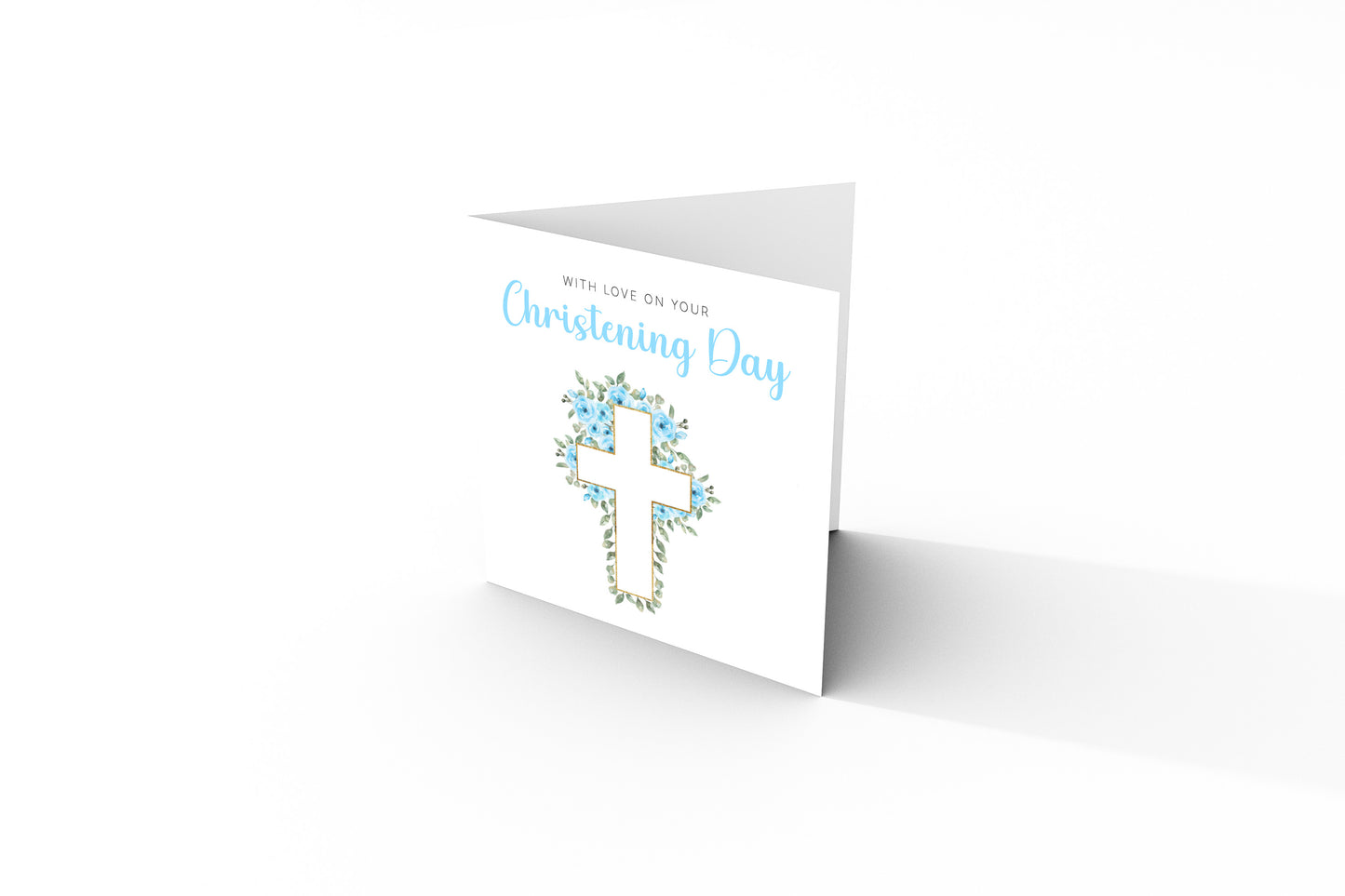 Baptism/ Christening Card for Boy – With Love On Your Christening Day - Roses & Cross Design – Religious Baptism Card for Boys, Son, Grandson, Nephew - Blue Envelope Included