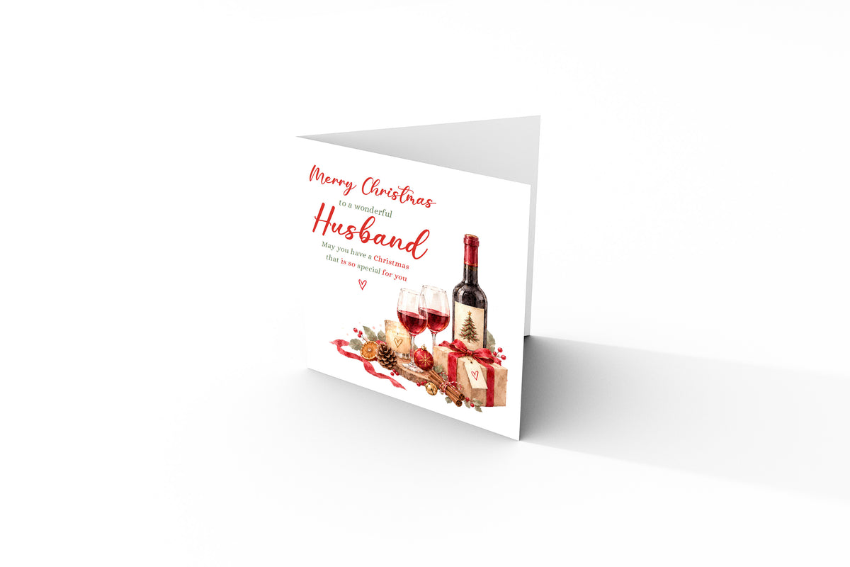 Christmas Card for Husband –   Romantic Wine & Festive Design