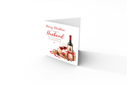 Christmas Card for Husband –   Romantic Wine & Festive Design