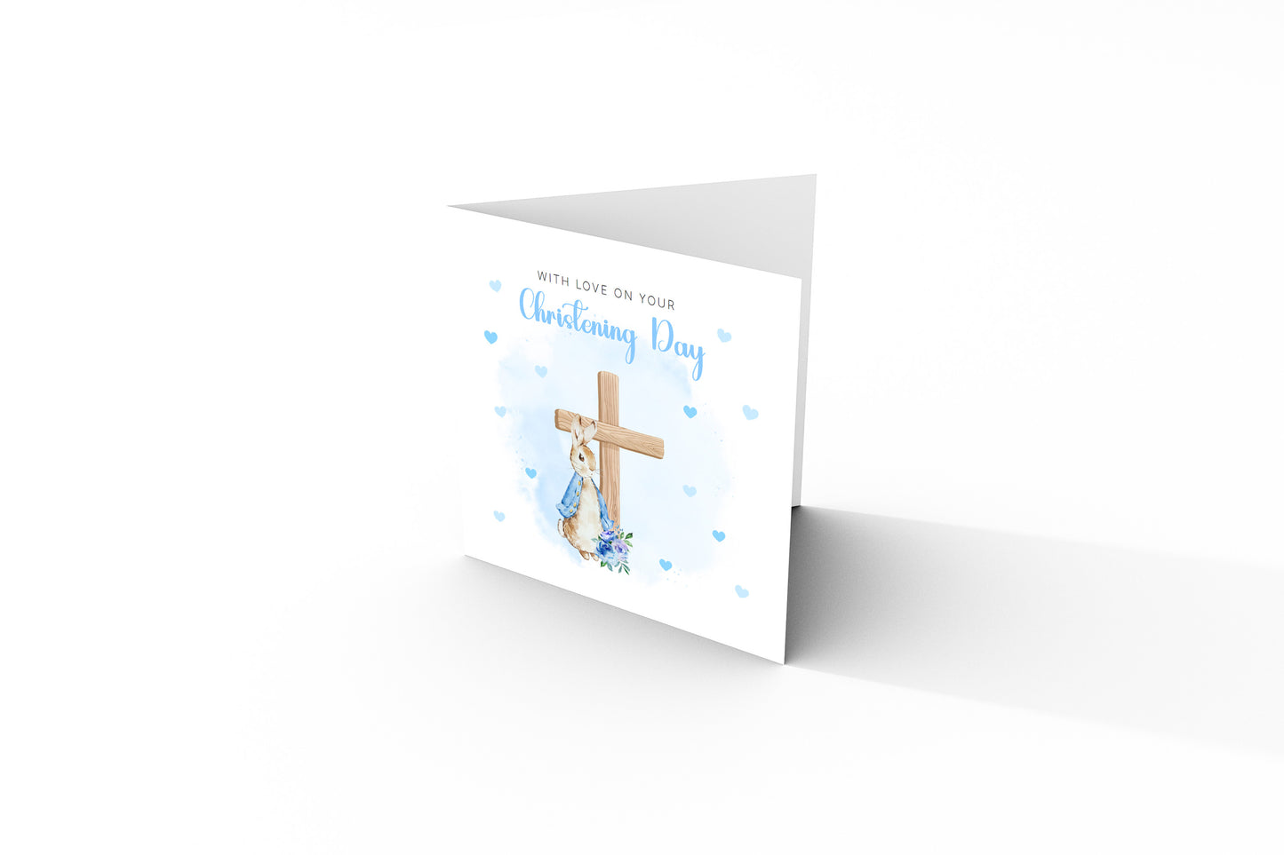 Christening Day Card for Boy – Blue Bunny Cross Design – With Love on Your Christening Day Baptism Christening Card for Boys, Son, Grandson, Nephew with Blue Envelope