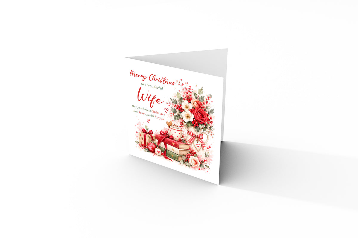 Christmas Card for Wife – Romantic Red Roses & Festive Floral Design