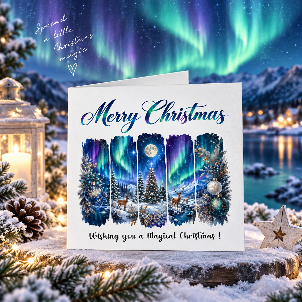 Northern Lights Christmas Card – Magical Winter Wonderland Christmas