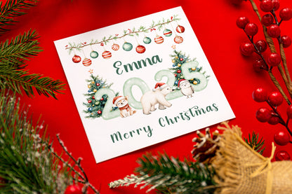 Personalised 2025 Christmas Card for Kids - Customised Name & Animals Design – 2025 Xmas Card for Niece, Nephew, 2nd, 3rd,1st Xmas Card for Baby Boy, Baby Girl, Grandkids,Friend- Red Envelope Included