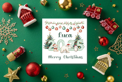Personalised 2025 Christmas Card for Kids - Customised Name & Animals Design – 2025 Xmas Card for Niece, Nephew, 2nd, 3rd,1st Xmas Card for Baby Boy, Baby Girl, Grandkids,Friend- Red Envelope Included