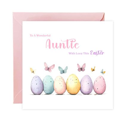 Happy Easter Card with Butterfly with Easter Eggs Design for Mum, Auntie or Grandma –  Spring Easter Car for Her and Family - Pink Envelope Included