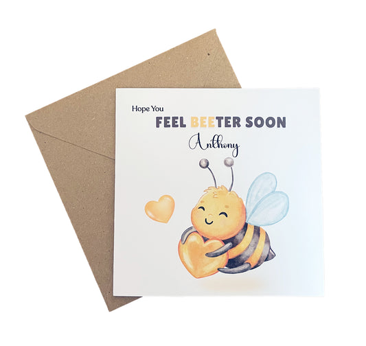 Bumble Bee -Personalised Hope You Feel Better Soon Folded Card, Get Well Card, Thinking of You Card, Sympathy Folded Card