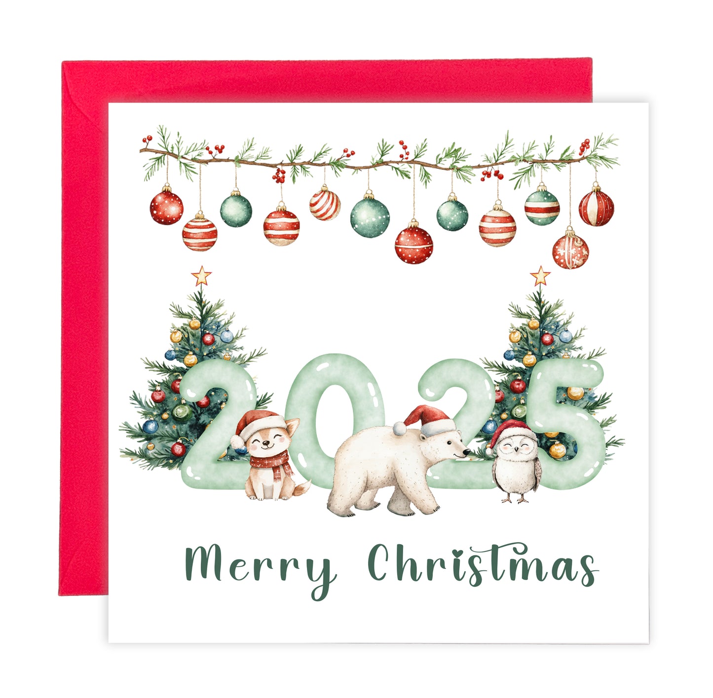 2025 Christmas Card for Kids - Cute Animals Design – 2025 Xmas Card for Son, Daughter, Niece, Nephew, 2nd, 3rd,1st Xmas Card for Baby Boy, Baby Girl, Grandkids, Friend- Red Envelope Included