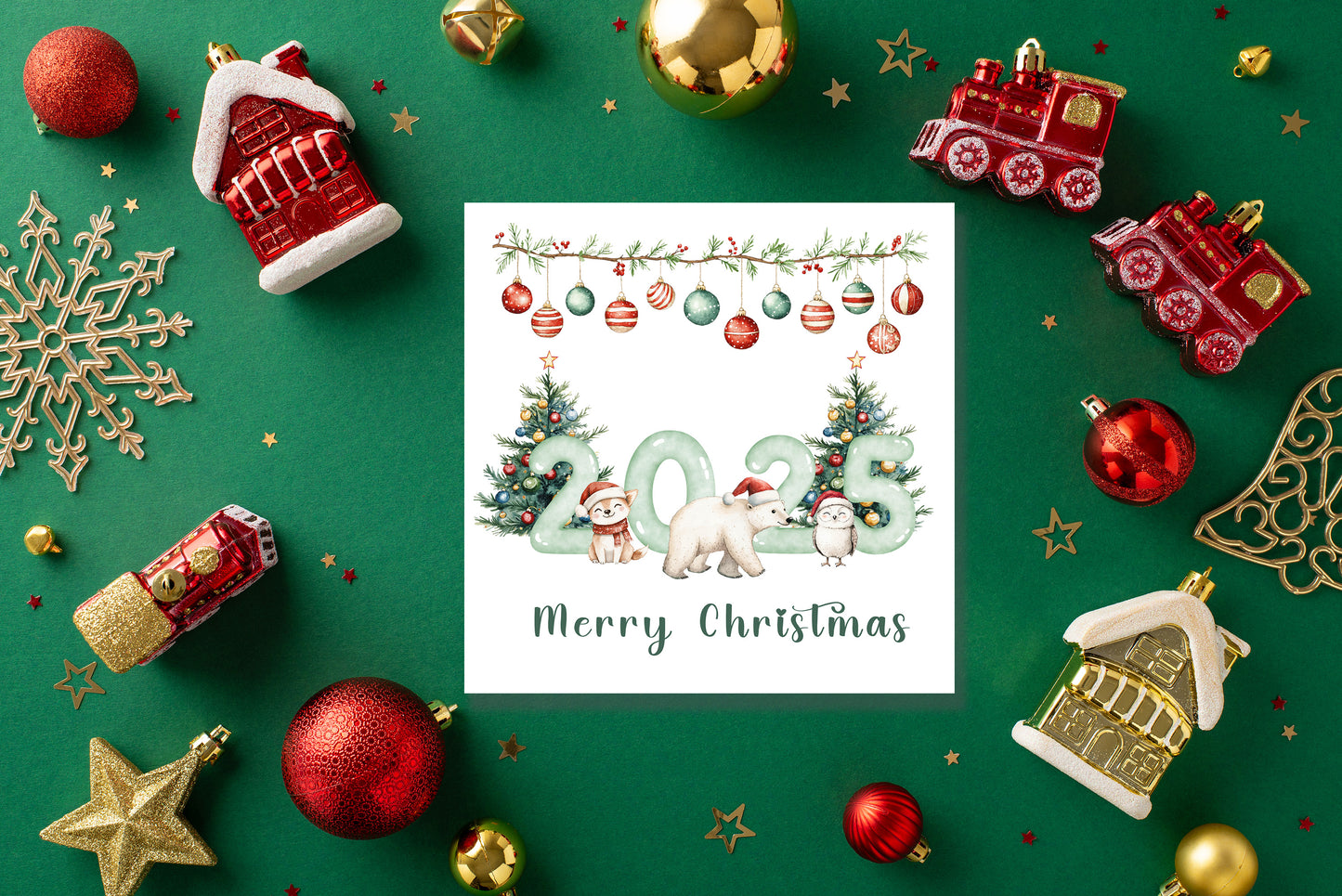 2025 Christmas Card for Kids - Cute Animals Design – 2025 Xmas Card for Son, Daughter, Niece, Nephew, 2nd, 3rd,1st Xmas Card for Baby Boy, Baby Girl, Grandkids, Friend- Red Envelope Included