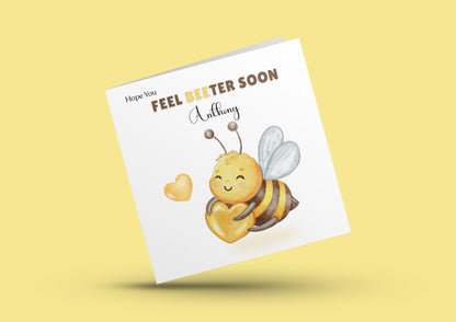 Bumble Bee -Personalised Hope You Feel Better Soon Folded Card, Get Well Card, Thinking of You Card, Sympathy Folded Card