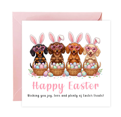 Funny Dachshund Happy Easter Card – Cute Sausage Dog Easter Card for Dog Lovers, Owners, Girls Wife, Mum, Grandma, Aunties, Niece, Daughter, Family, Mother-in-Law - Pink Envelope Included