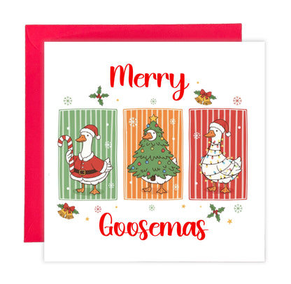 Merry Goosemas Christmas Card – Funny Goose Pun Xmas Card for Friends & Family, for Him, Her, Kids, Co-Workers –  Red Envelope Included