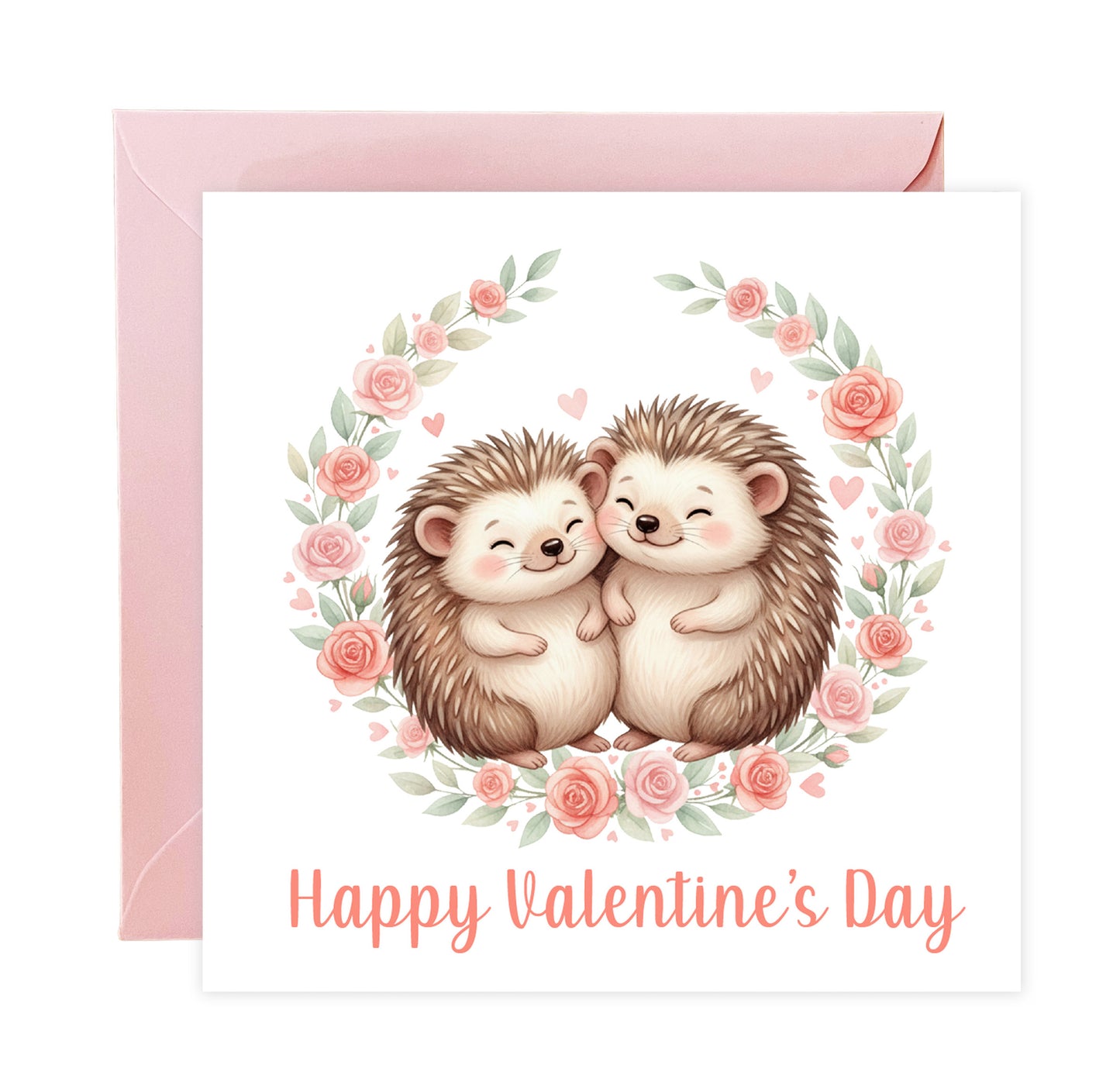 Valentine’s Day Card with Cute Hedgehogs Design –Sweet Valentine’s card for Loved Ones, Wife, Husband, Boyfriend, Girlfriend, Fiance, Fiancee - for Him or Her - Pink Envelope Included