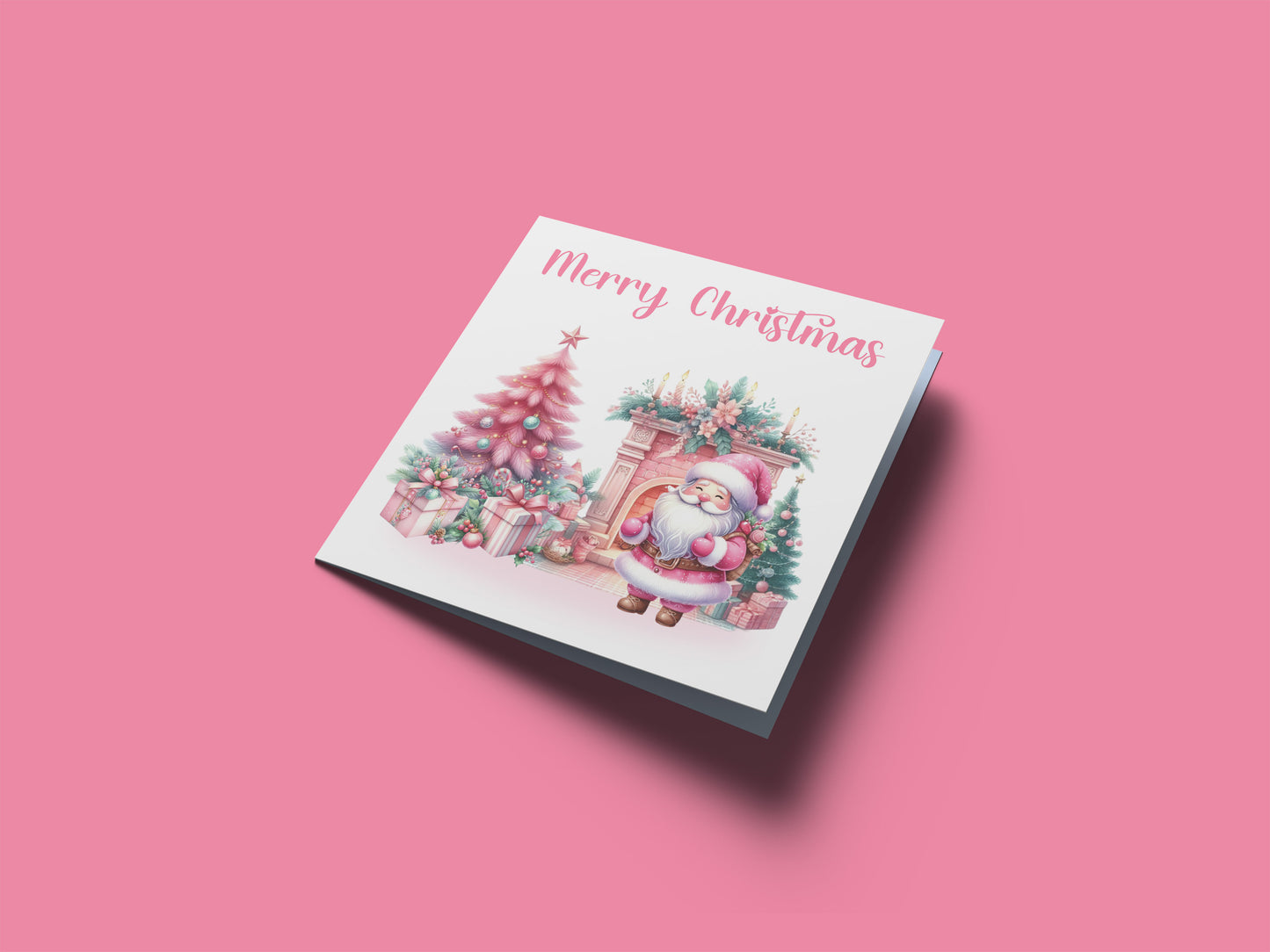 Pink Christmas Card for Her and Girls – Santa and Festive Design - 1st Xmas Card for Baby Girl, Pink Xmas Card for Girlfriend, Wife, Niece, Kids, Toddler, Your Princess with Pink Envelope