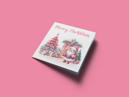 Pink Christmas Card for Her and Girls – Santa and Festive Design - 1st Xmas Card for Baby Girl, Pink Xmas Card for Girlfriend, Wife, Niece, Kids, Toddler, Your Princess with Pink Envelope