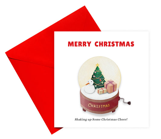 Snow Globe Christmas Card – Shaking Up Some Christmas Cheer! Watercolor Style Holiday Greeting Card for Mum, Dad, Auntie, Friend, Co-Workers & Loved Ones – Red Envelope Included