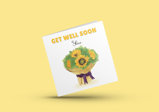 Sunflowers Bouquet -Personalised Get Well Soon Folded Card, Thinking of You Card, Sympathy, Sorry for your Loss Folded Card