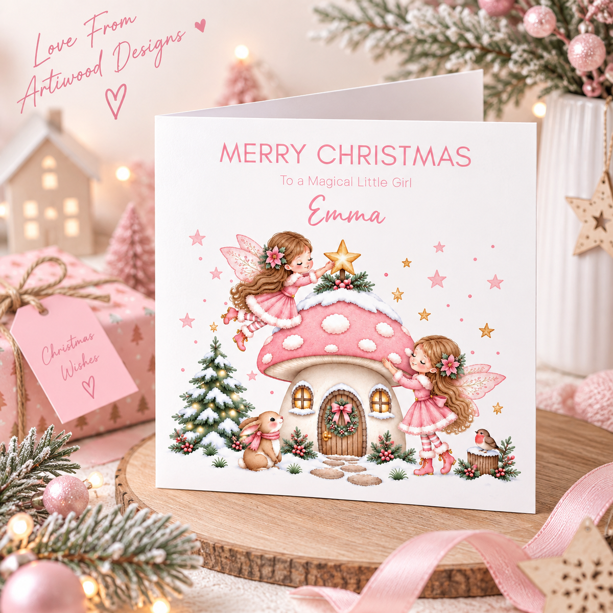 Personalised Magical Fairy Christmas Card for Girls