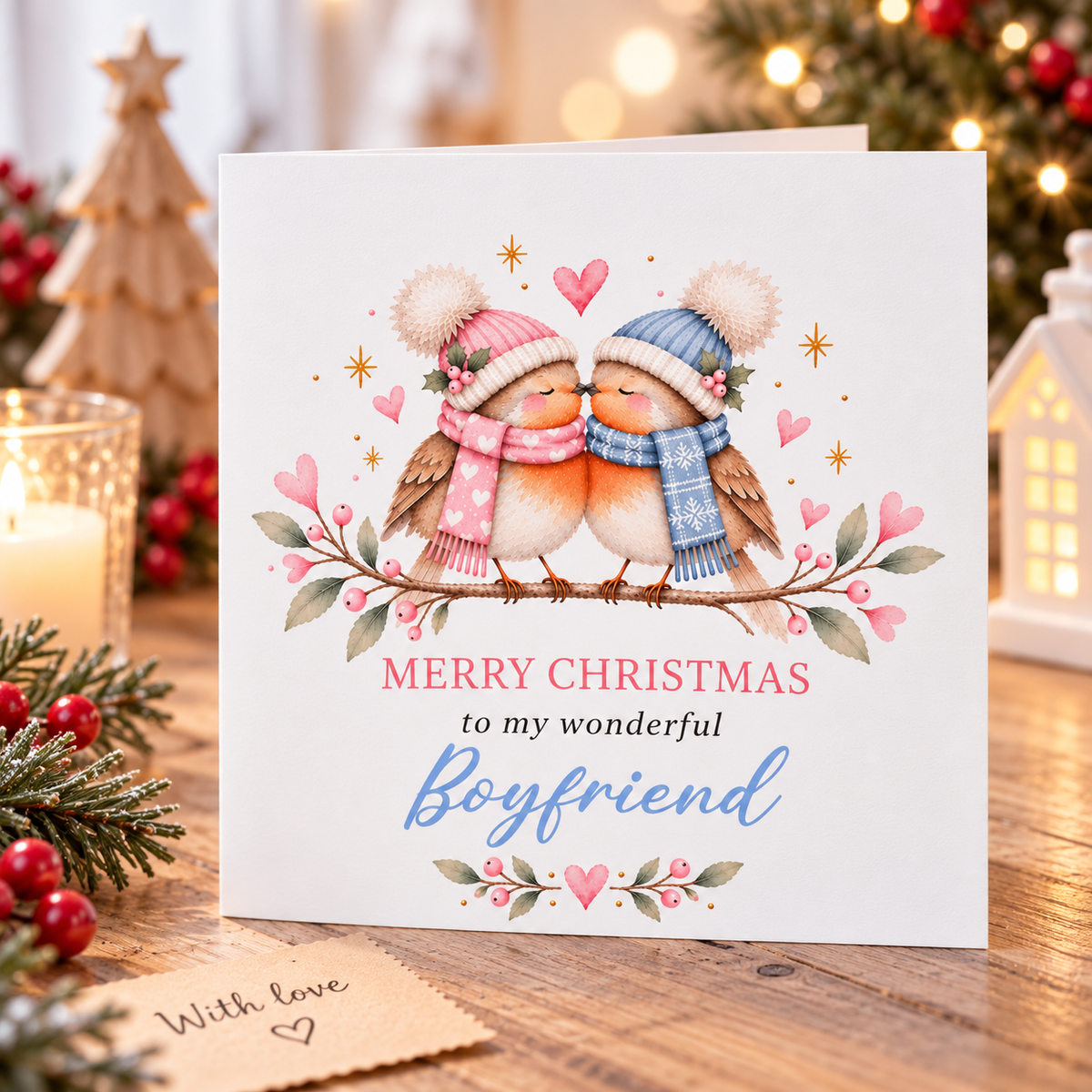 Cute Robin Christmas Card for Boyfriend – Merry Christmas to My Wonderful Boyfriend