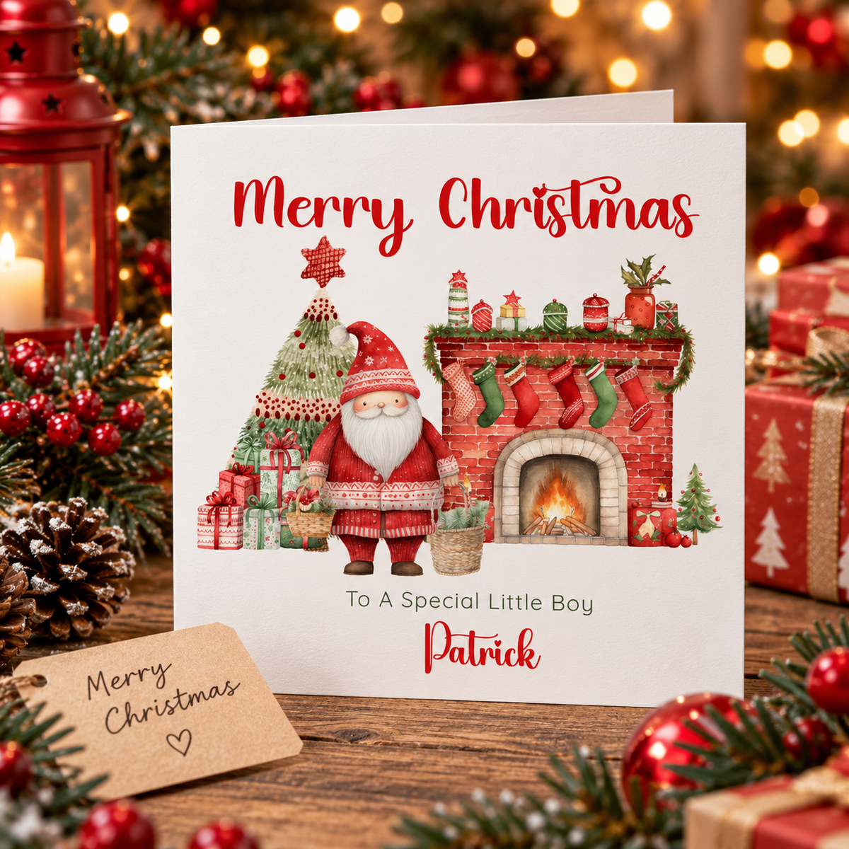 Personalised Christmas Card with Name & Custom Message – Santa Christmas Design
