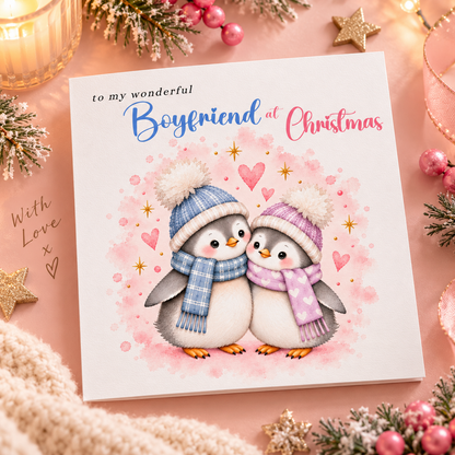 Merry Christmas Card for Boyfriend – Cute Penguin Couple Christmas Card