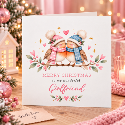 Cute Robin Christmas Card for Girlfriend – Merry Christmas to My Wonderful Girlfriend