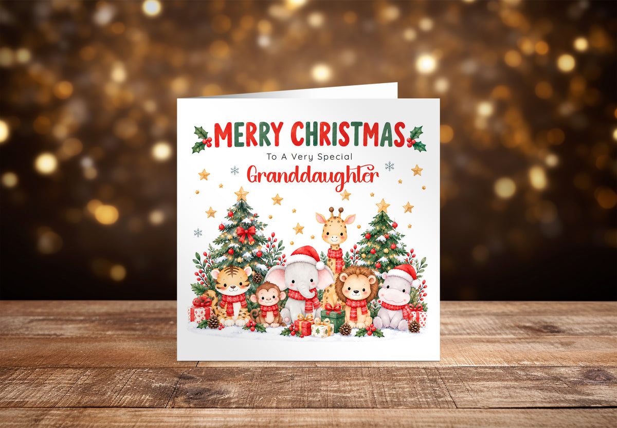 Jungle Animals Christmas Card for Granddaughter - Cute Safari Animals Design