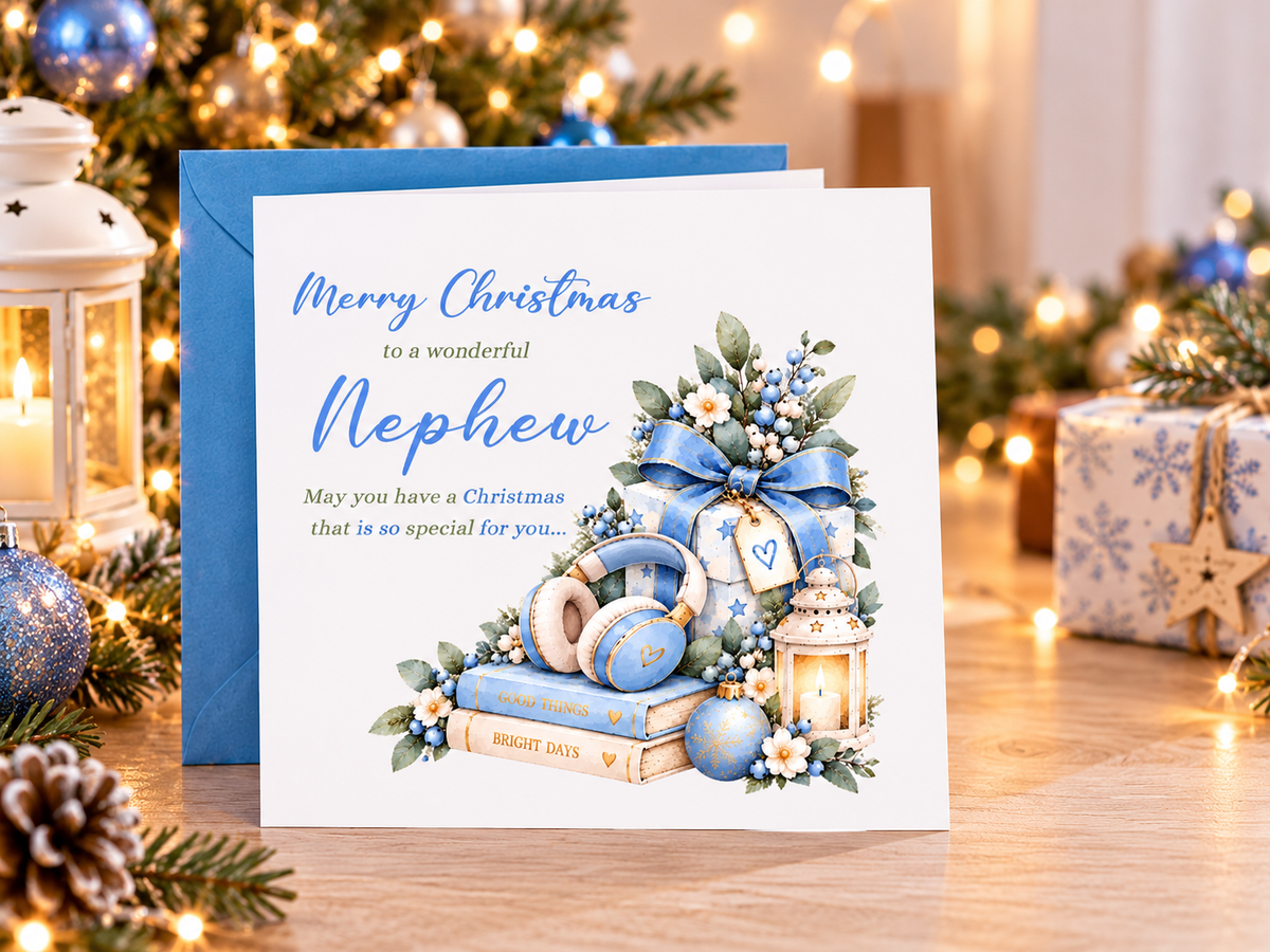 Christmas Card for Nephew –   Blue Festive Xmas Design