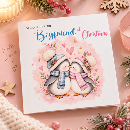 Merry Christmas Card for Boyfriend – Cute Penguin Couple Christmas Card