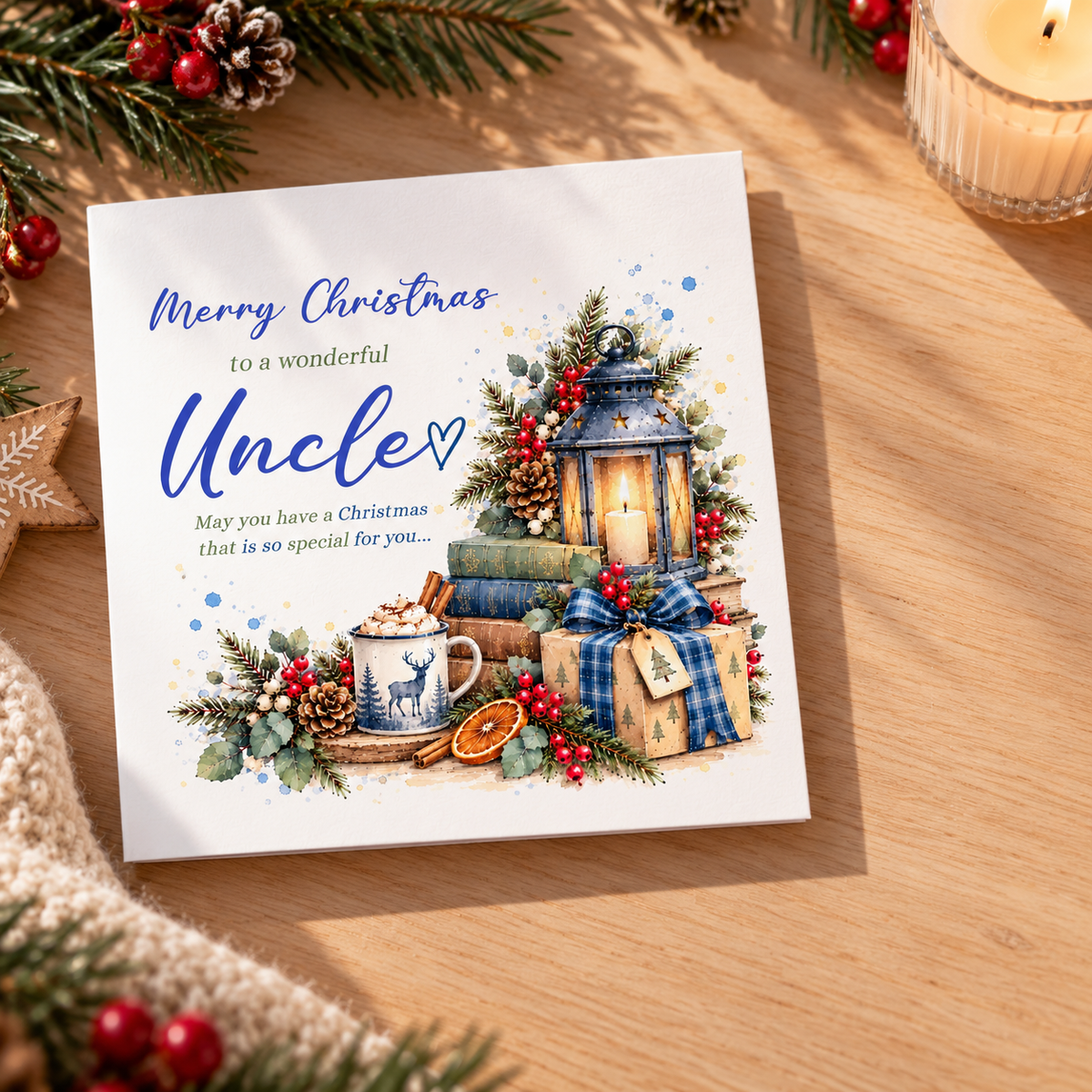 Christmas Card for Uncle – Blue Festive Christmas Design