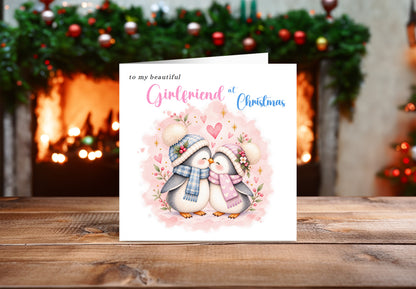 Merry Christmas Card for Girlfriend  – Cute Penguin Couple Christmas Card