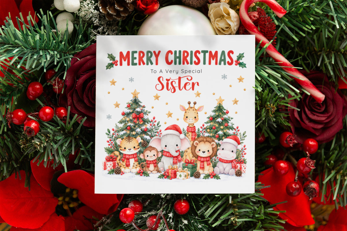 Jungle Animals Christmas Card for Sister - Cute Safari Animals Design
