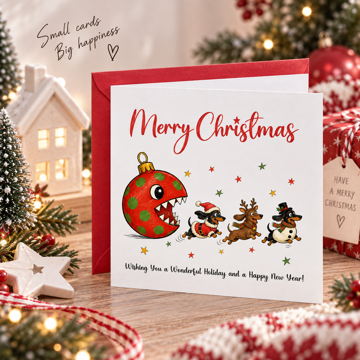 Funny Dachshund Christmas Card – Cute Festive Sausage Dogs Christmas Card