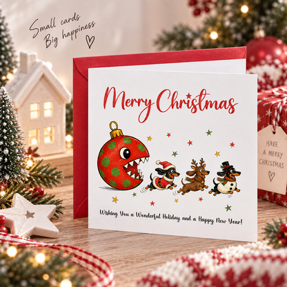 Funny Dachshund Christmas Card – Cute Festive Sausage Dogs Christmas Card