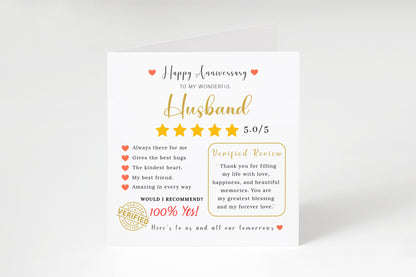 Funny Anniversary Card for Him - 5 Star Review Anniversary Card for Husband, Wedding, Dating, Relationship Milestones 1st, 2nd, 3rd, 5th, 10th, 20th 30th - Kraft Envelope Included