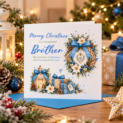 Christmas Card for Brother – Blue Festive Christmas Design