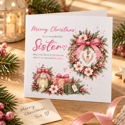 Christmas Card for Sister – Festive Floral Design