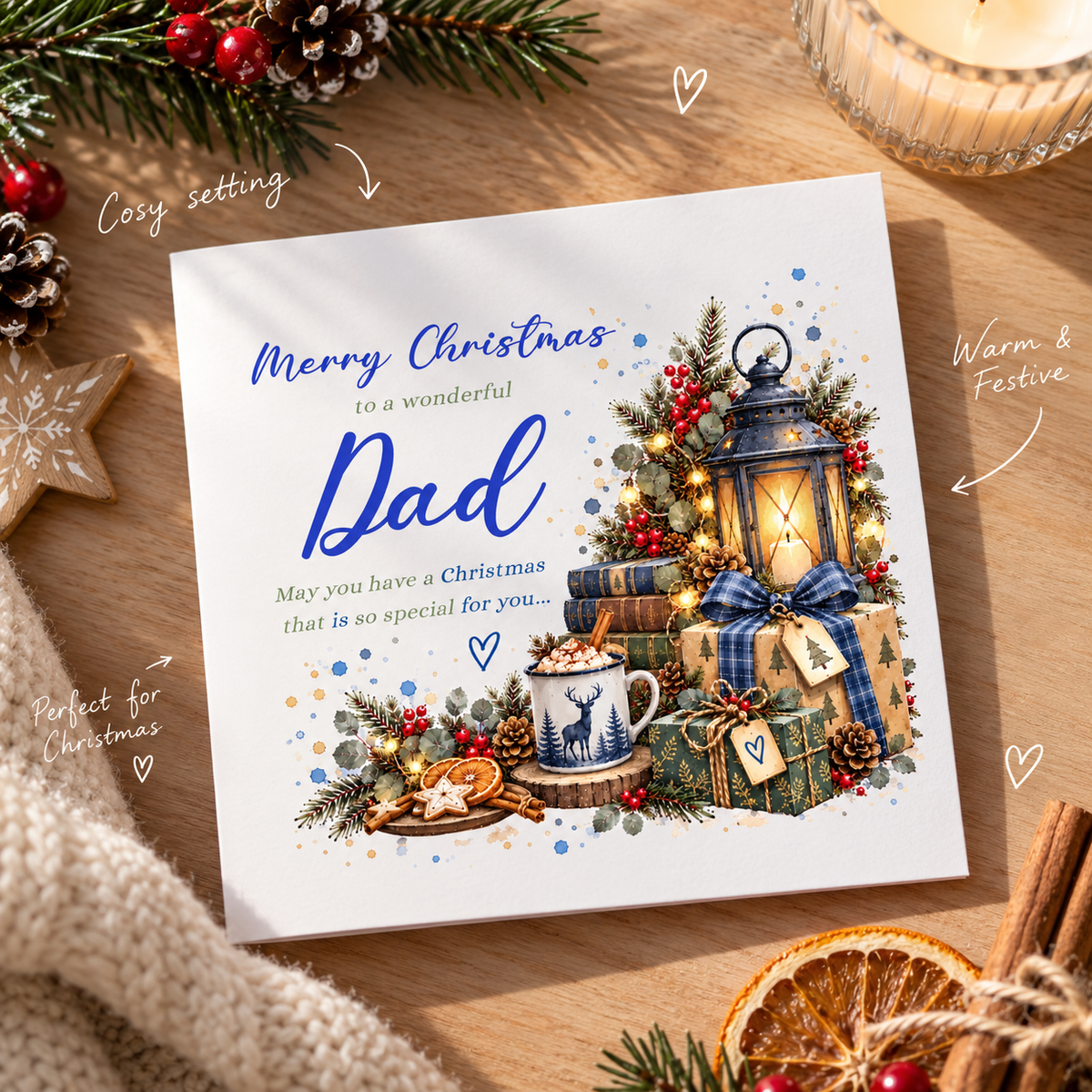 Christmas Card for Dad – Blue Festive Christmas Design