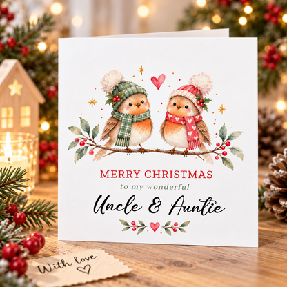Cute Robin Christmas Card for Auntie & Uncle – Merry Christmas Greeting Card