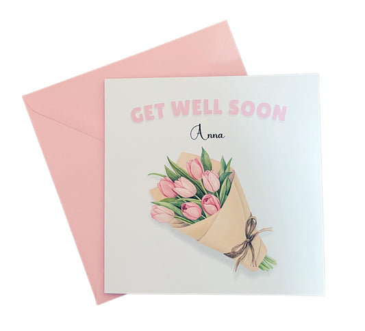 Tulips Bouquet -Personalised Get Well Soon Folded Card, Thinking of You Card, Sympathy, Sorry for your Loss Folded Card