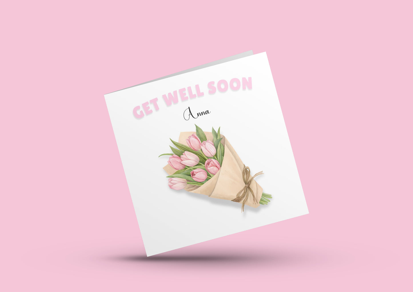 Tulips Bouquet -Personalised Get Well Soon Folded Card, Thinking of You Card, Sympathy, Sorry for your Loss Folded Card