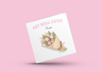 Tulips Bouquet -Personalised Get Well Soon Folded Card, Thinking of You Card, Sympathy, Sorry for your Loss Folded Card